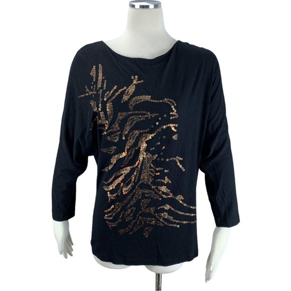 CAbi Sweaters - CAbi Cheri 152 Blouse Medium M Black Gold Sequins